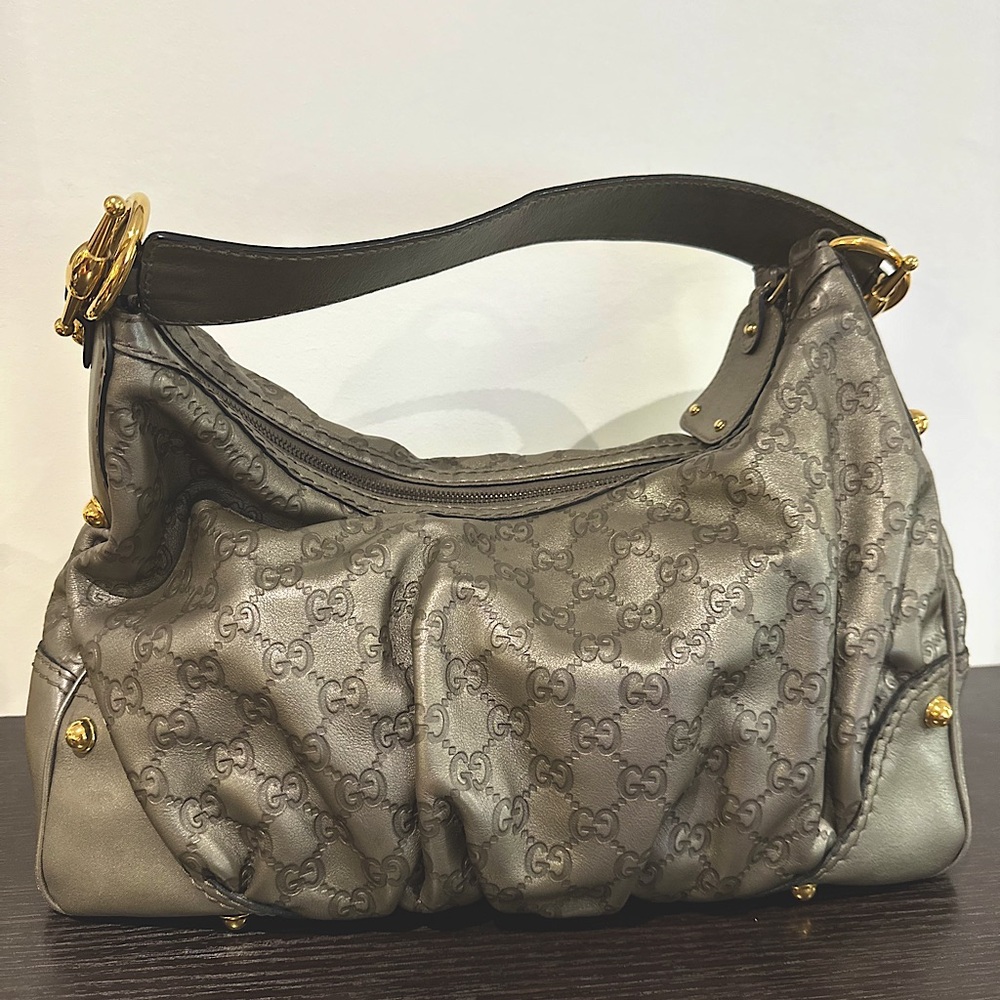Excellent like new Gucci GG Signature Jockey Hobo Shoulder Bag
Gray - Picture 2 of 13